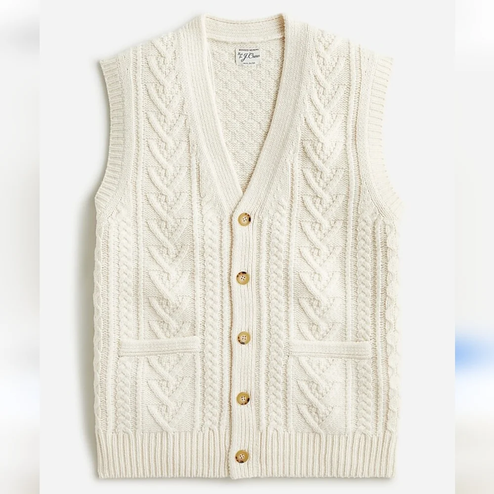 J.Crew | Rugged | Merino Wool-Blend Cream Cable-Knit Sweater Vest